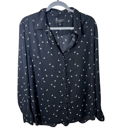 Banana Republic Tops - Banana Republic Womens Black Button-Up blouse Shirt With White Llama Print XL